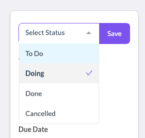 Status dropdown with To Do, Doing, Done, and Cancelled options