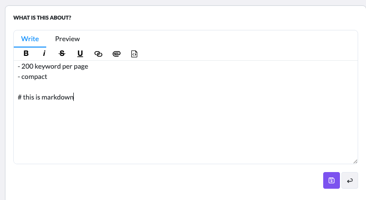 Markdown editor in write mode with formatting toolbar