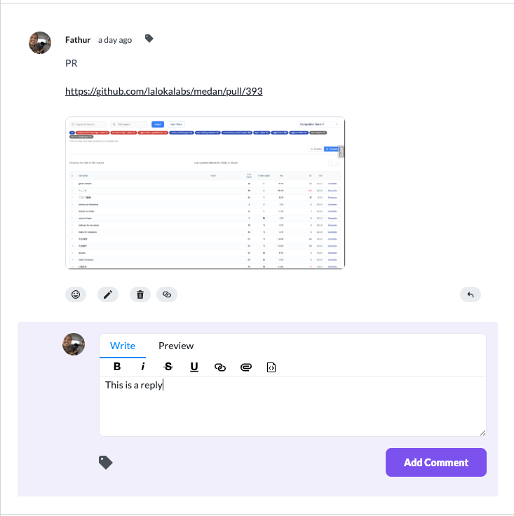 Reply editor with markdown support for discussion threads