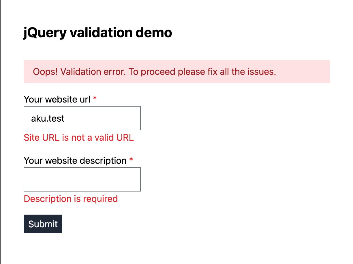 jQuery validation demo